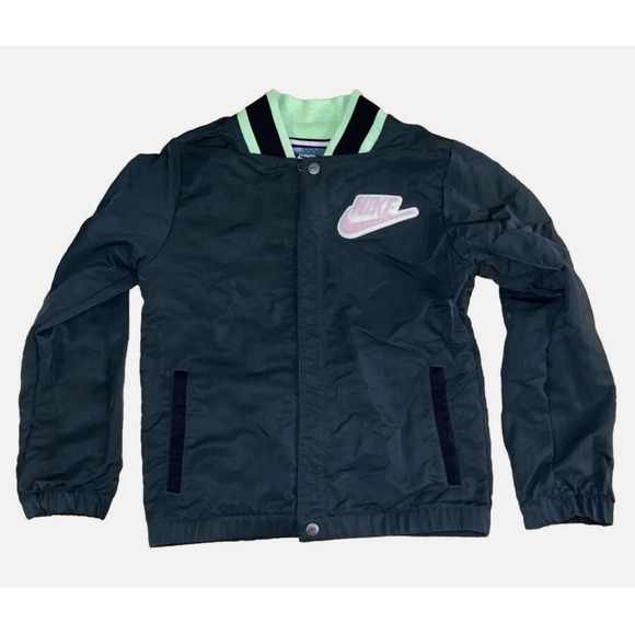 Girls Nike Sportswear Bomber‎ Jacket Green Floral Youth Small Snap Buttons - Picture 1 of 9